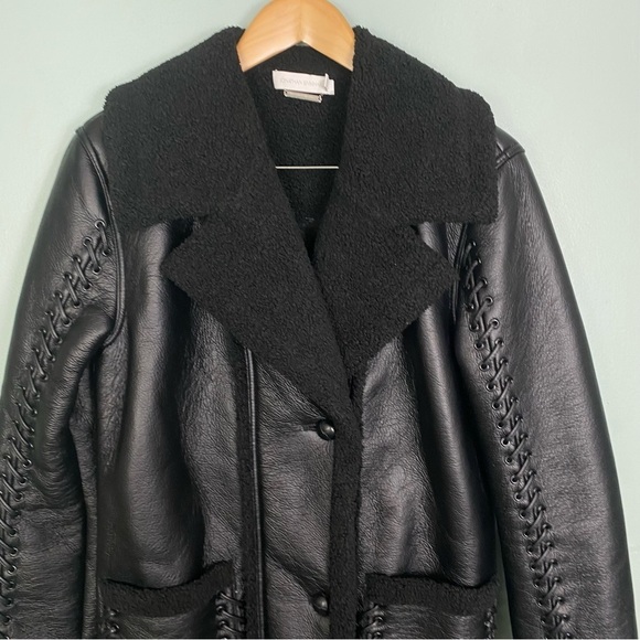 Jonathan Simkhai Windsor Vegan Sherpa Biker Coat Black Braided Long Length‎ XS - Picture 4 of 12